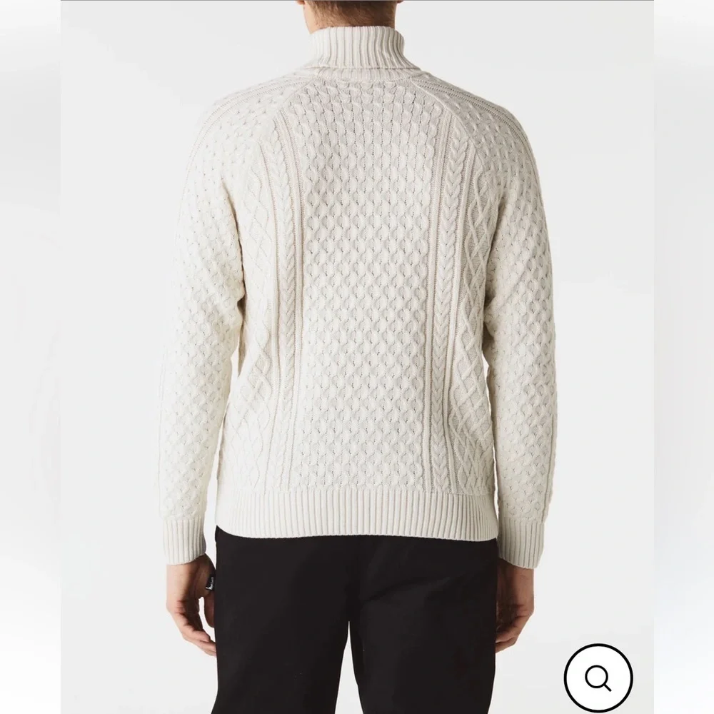 Nike Life Mens Cable Knit Turtleneck Off White Chunky Relaxed Large Sweater NWT